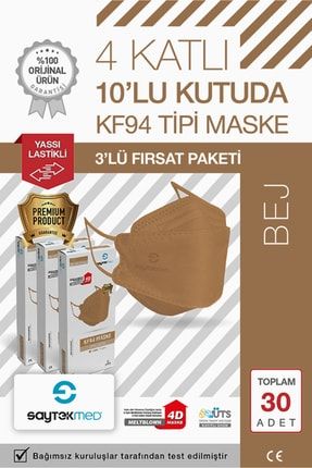 N95/ffp2 Kore Tipi 4 Katlı Bej Maske, Tekli Poşet, Uv Steril (3 Kutu/ 30 Adet) TYC00514097009