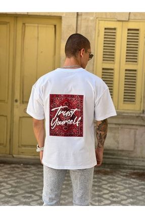 Oversize Unisex Trust Yourself Baskılı T-shirt %100 Pamuk mdl-newseason-s182
