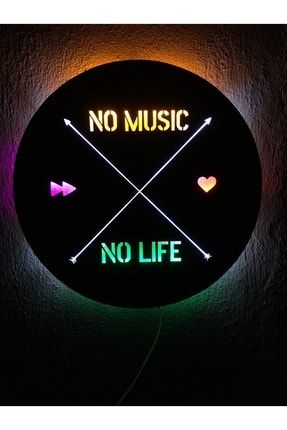 No Music No Life Led Işıklı Ahşap Tablo 42x42cm AHSPTBL023