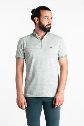 Erkek Yeşil Kontrast Polo Yaka T-shirt CNL05152Y269