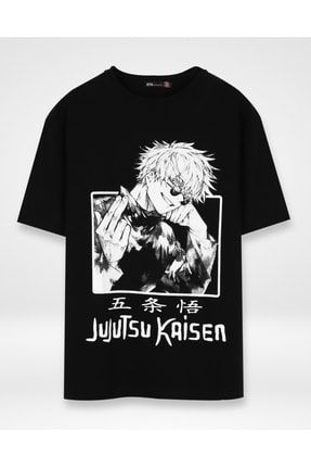 Jujutsu Kaisen Gözlük Baskılı Siyah Unisex Tshirt 816E0810
