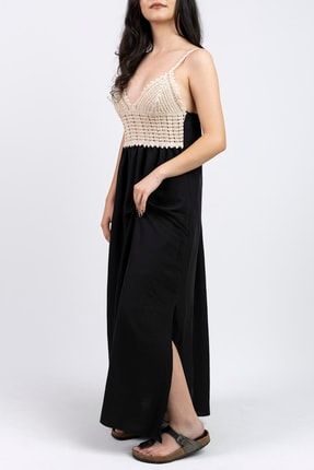 Tasarım Örme Detaylı Askılı Elbise-siyah SYHB1