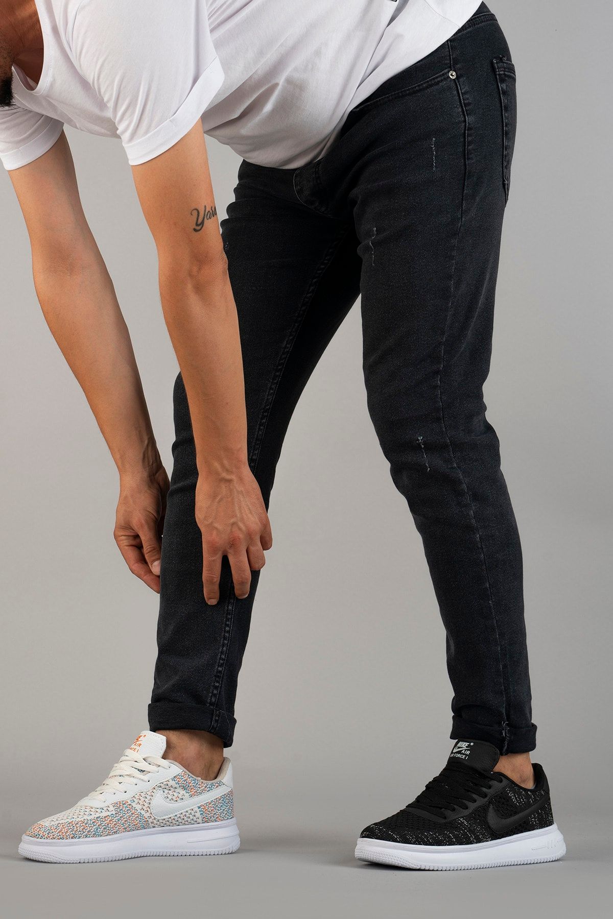 bombe Erkek Slim Fit Dar Kesim Tırnaklı Kot Pantolon Füme