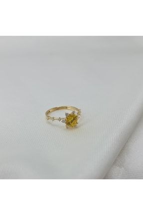 Sarı Yakut Taşı Renginde Yüzük 14 Ayar Altın Kadın Yüzüğü 14YZ1233