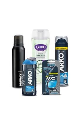Arko Men T3 Pro Tıraş Bıç 3lü + Tıraş Köp 200ml + Tıraş Kol 200ml +deodorant 150ml + Duş Jeli 450ml ALOEVERATIRAS