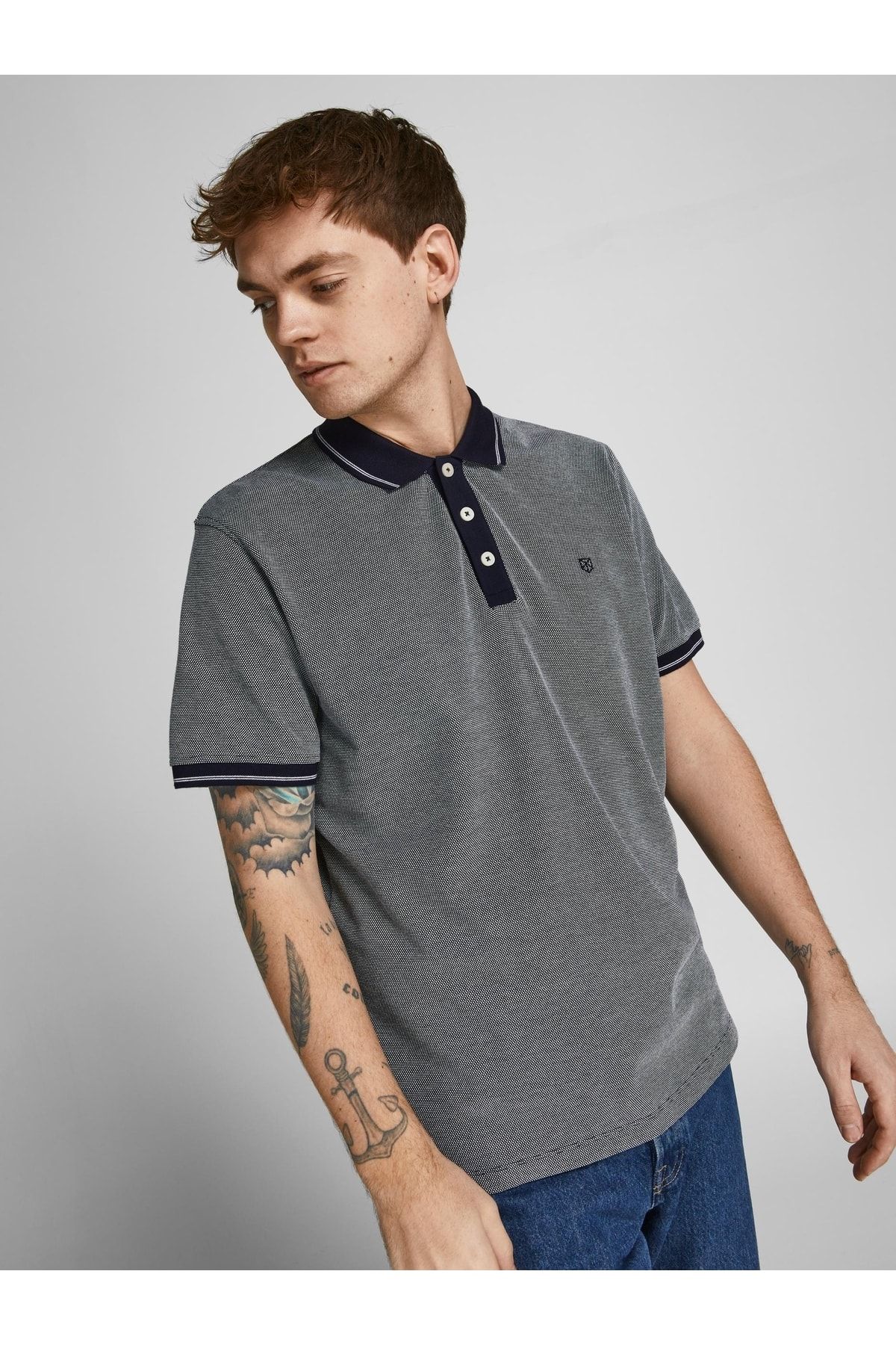 تی شرت آبی مردانه Jack & Jones تیشرت Bluwin Polo Ss Noos Navy Blue2 12169064-42 Jack & Jones