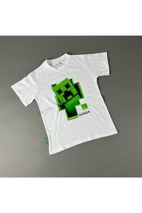 Kids Yan Etiketli Mincraft Creeper Desenli Çocuk T-shirt 3-14 Yaş CREEPER43