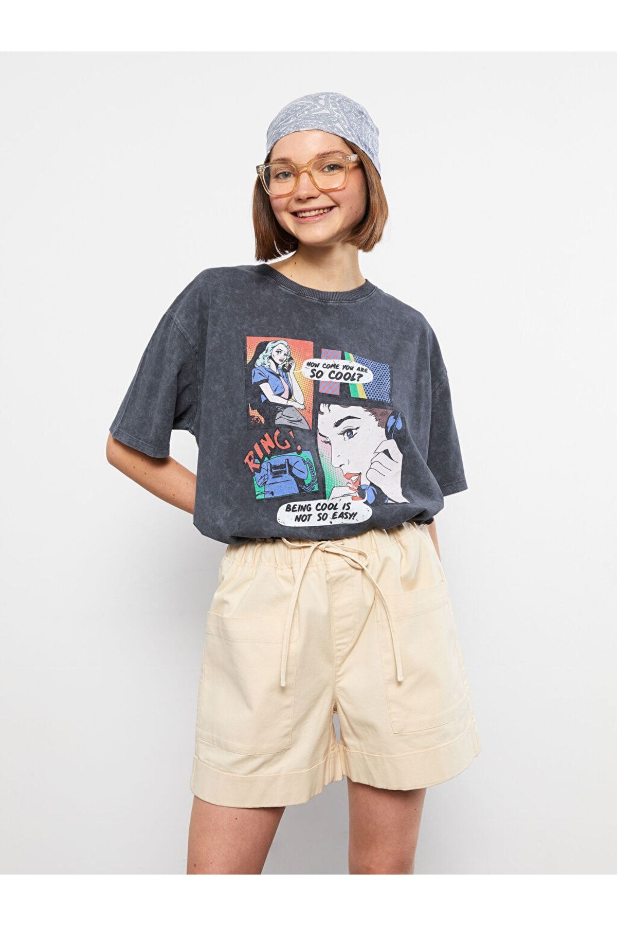 LC Waikiki-Pantaloni scurți de damă din Gabardin simplu, casual, cu talie elastică 2