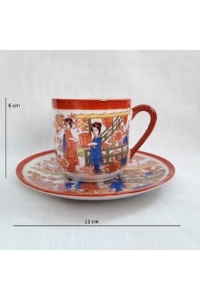 Geyşa Resimli El Boyama Porselen Kahve I FİNCAN0001