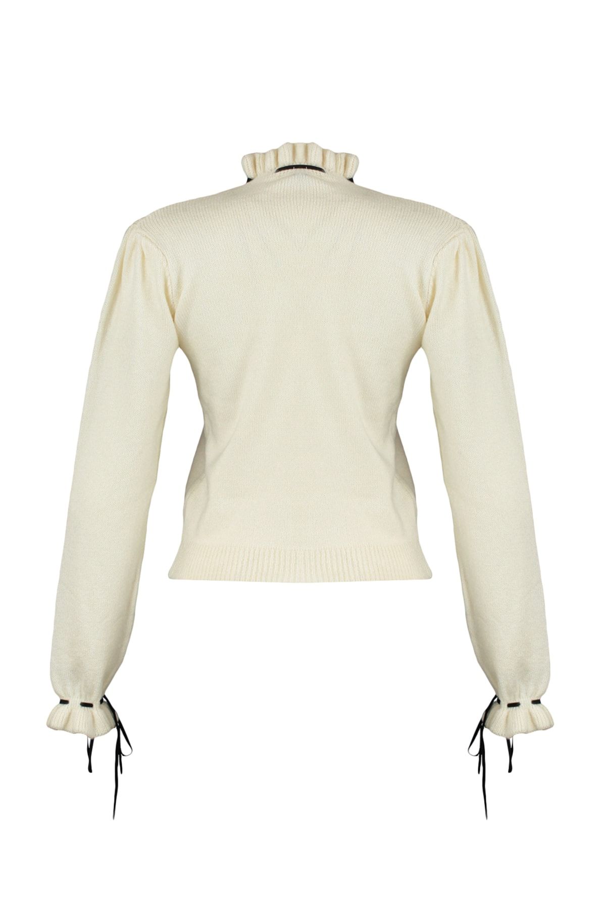 Trendyol Collection-Soft Textured Ecru Knitwear Sweater - Openwork, Hole Ribbon and Bow Detail Twoaw21Kz2355 7