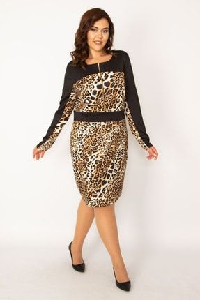 Kadın Leo Scuba Kumaş Ön Yarım Fermuarlı Leopar Desenli Elbise 65n33636 65N33636