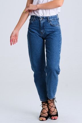 Kadın Mavi Yüksek Bel Balon Jeans vntge495