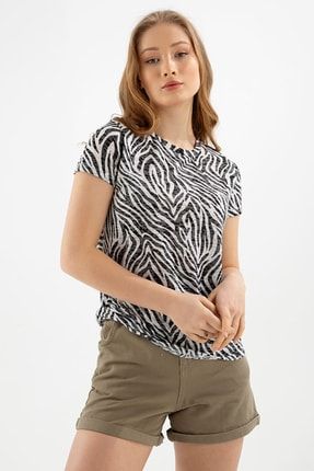 Zebra Desen Devore Tişört 22Y0056K1-145