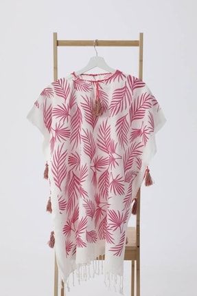 Yaprak Desenli Pareo Kadın Plaj Elbisesi - Pembe F1451