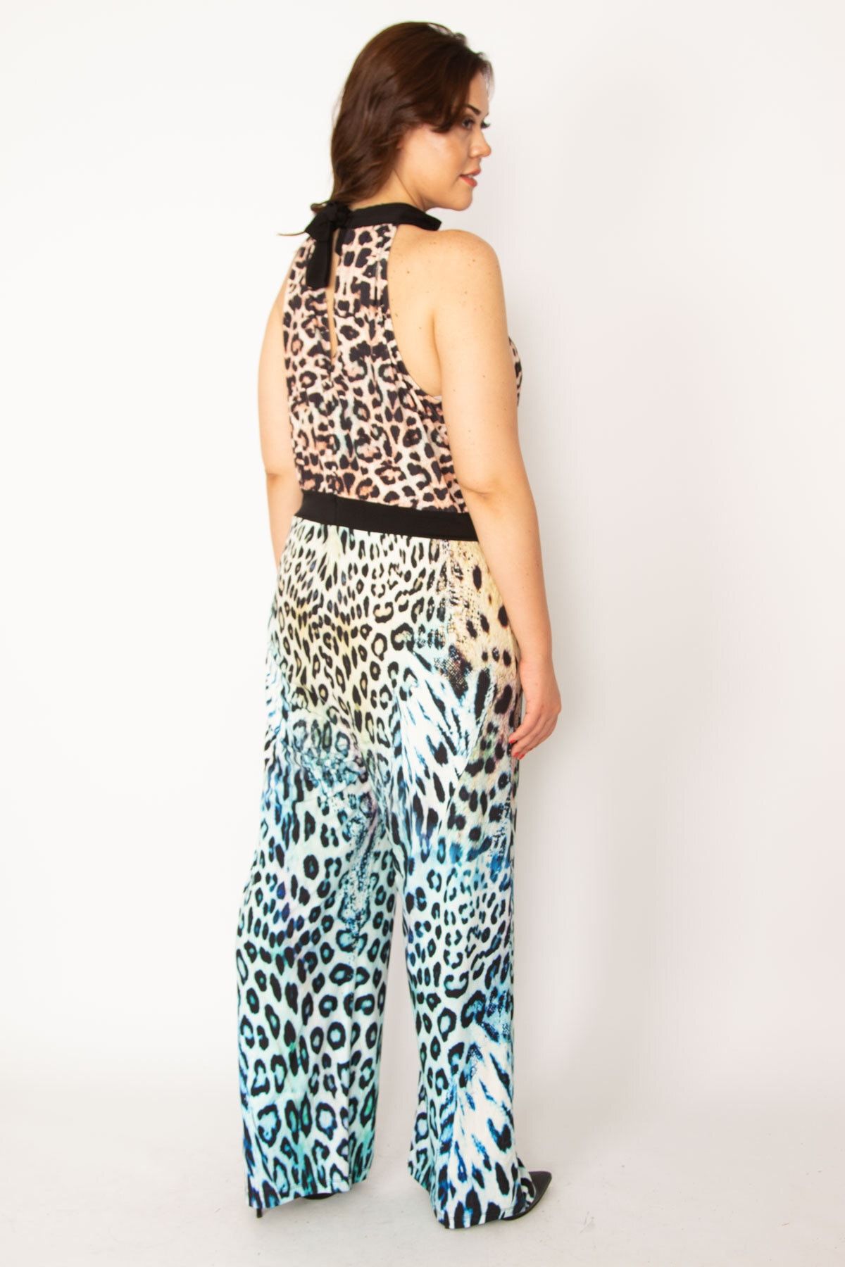 ans Women s Plus Size Colorful Halter Neck Wide Leg Jumpsuit