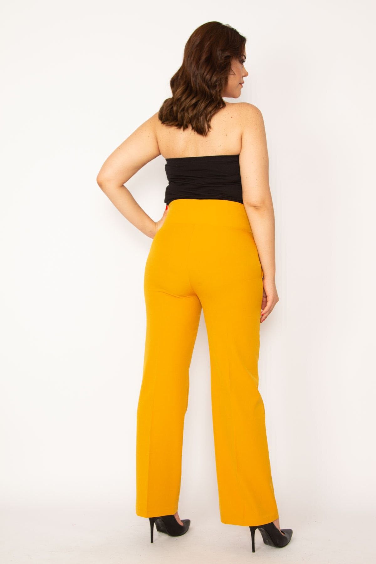 Plus size mustard yellow pants online