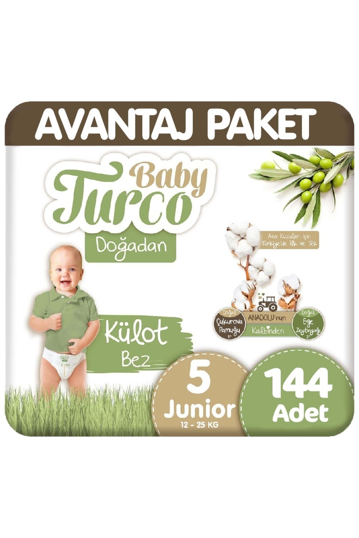 Baby Turco Doğadan Avantaj Paket Külot Bez 5 Beden 72x2 144 Adet