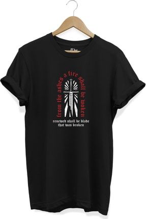 Siyah Unisex Narsil Yüzüklerin Efendisi Baskılı Kısa Kollu T-shirt TB0ST291