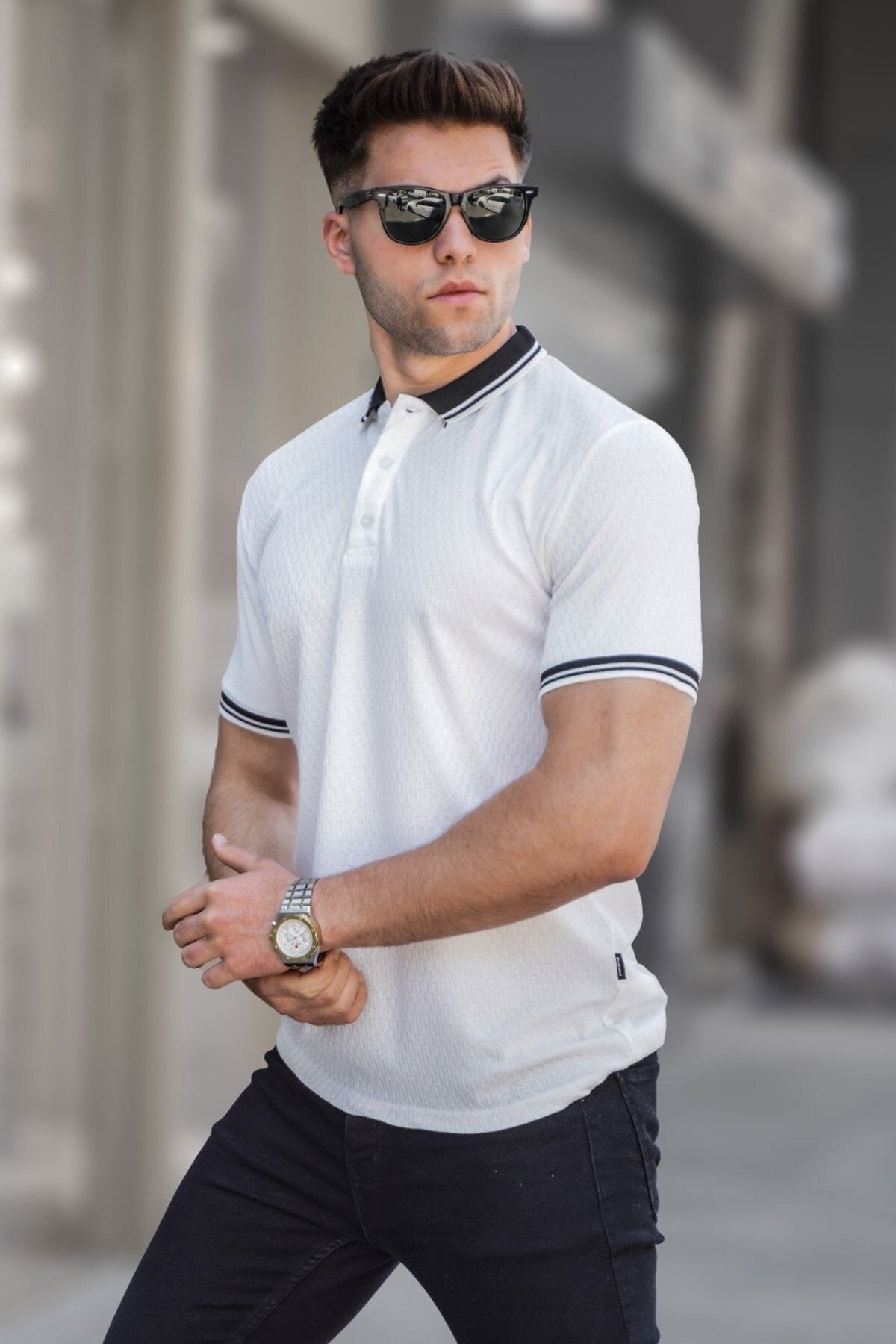 Madmext Poloshirt Weiß Regular Fit
