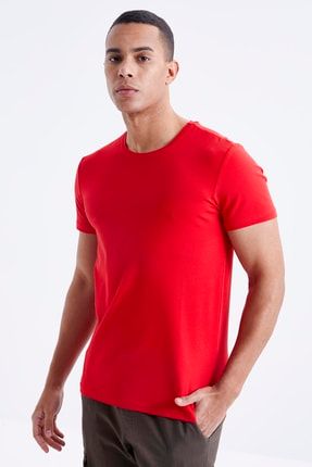 Kırmızı Erkek Basic Kısa Kol Standart Kalıp O Yaka T-shirt - 87911 T10ER-87911