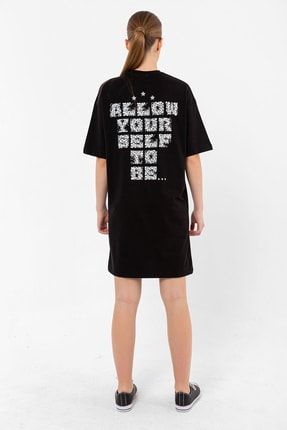 To Be Siyah Oversize T-shirt Elbise CPOT68