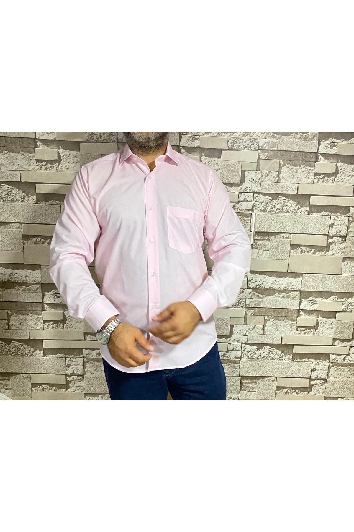 پیراهن مردانه آبی سرمه ای BENESSE | TYC00197438349 اورجینال - تصویر 3