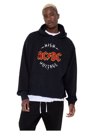 Acdc Baskılı Oversize Siyah Sweatshirt FoxSkinSportswearCompanyacdcc