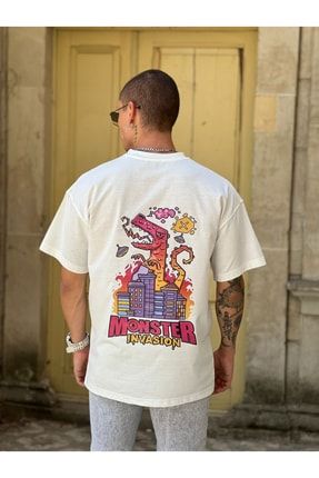 Oversize Unisex Monster Dragon Baskılı T-shirt %100 Pamuk mdl-newseason-s169