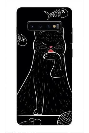 Samsung Galaxy S10 Plus Kılıf Baskılı Siyah Kedi Desenli A++ Silikon - 8904 Samsung S10 Plus Kılıf Zpx-Tek-018