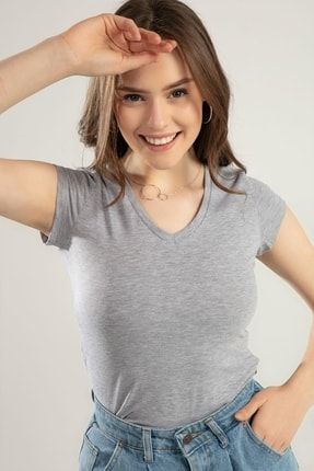 Kadın V Yaka Basic Tişört Y20s126-10536 Y20S126-10536