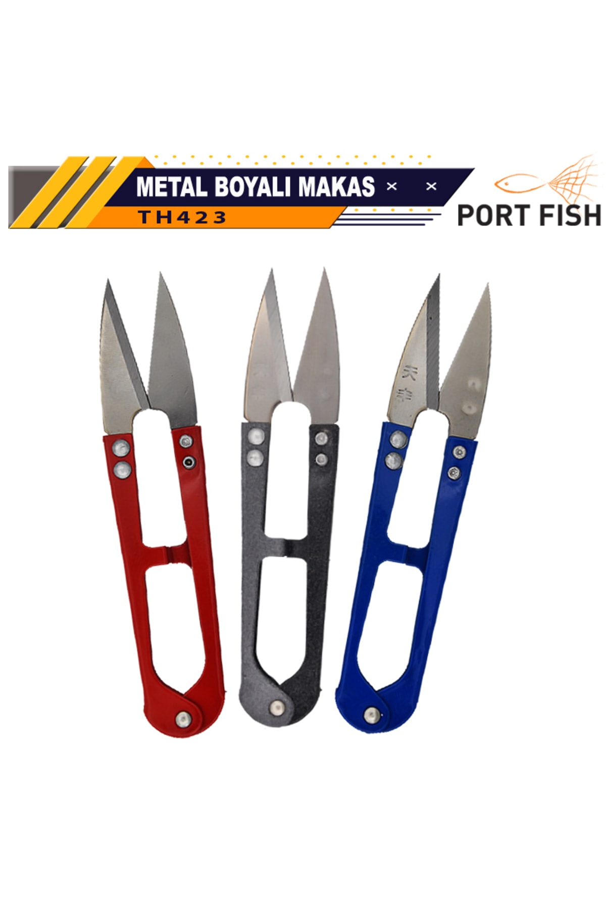 Port Fish Portfish Makas Metal Boyalı Taşınabilir Yaylı Paslanmaz Balık Ağ Temizleme Makası Balıkçı Çakısı