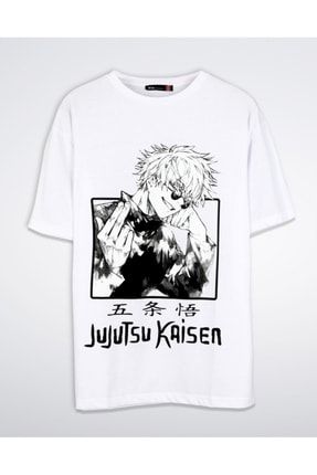 Jujutsu Kaisen Gözlük Baskılı Beyaz Unisex Tshirt 816E0810