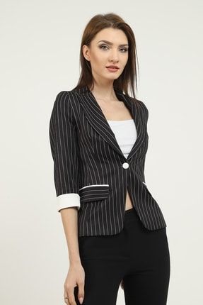 Kadın Siyah Çizgili Blazer Ceket MAN-2801