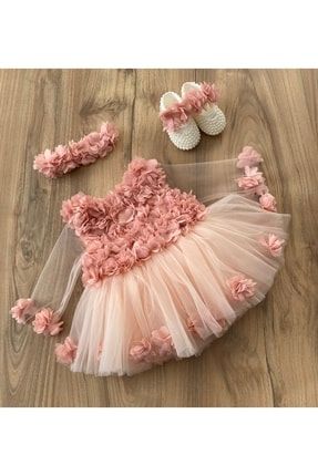 Pudra Şifon Çiçekli Tütü Elbise HYYPSCTE