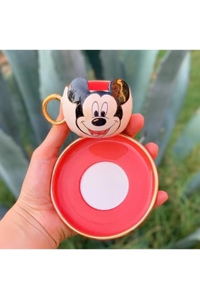 Mickey Mouse Kahve Fincanı Kırmızı Seramik El Yapımı BSK-MKF01