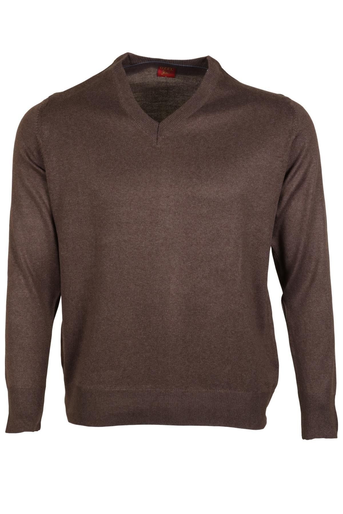 Modarar-Men's Woolen Sweater V-Neck Regular Classic Cut Brown Rar00377 2