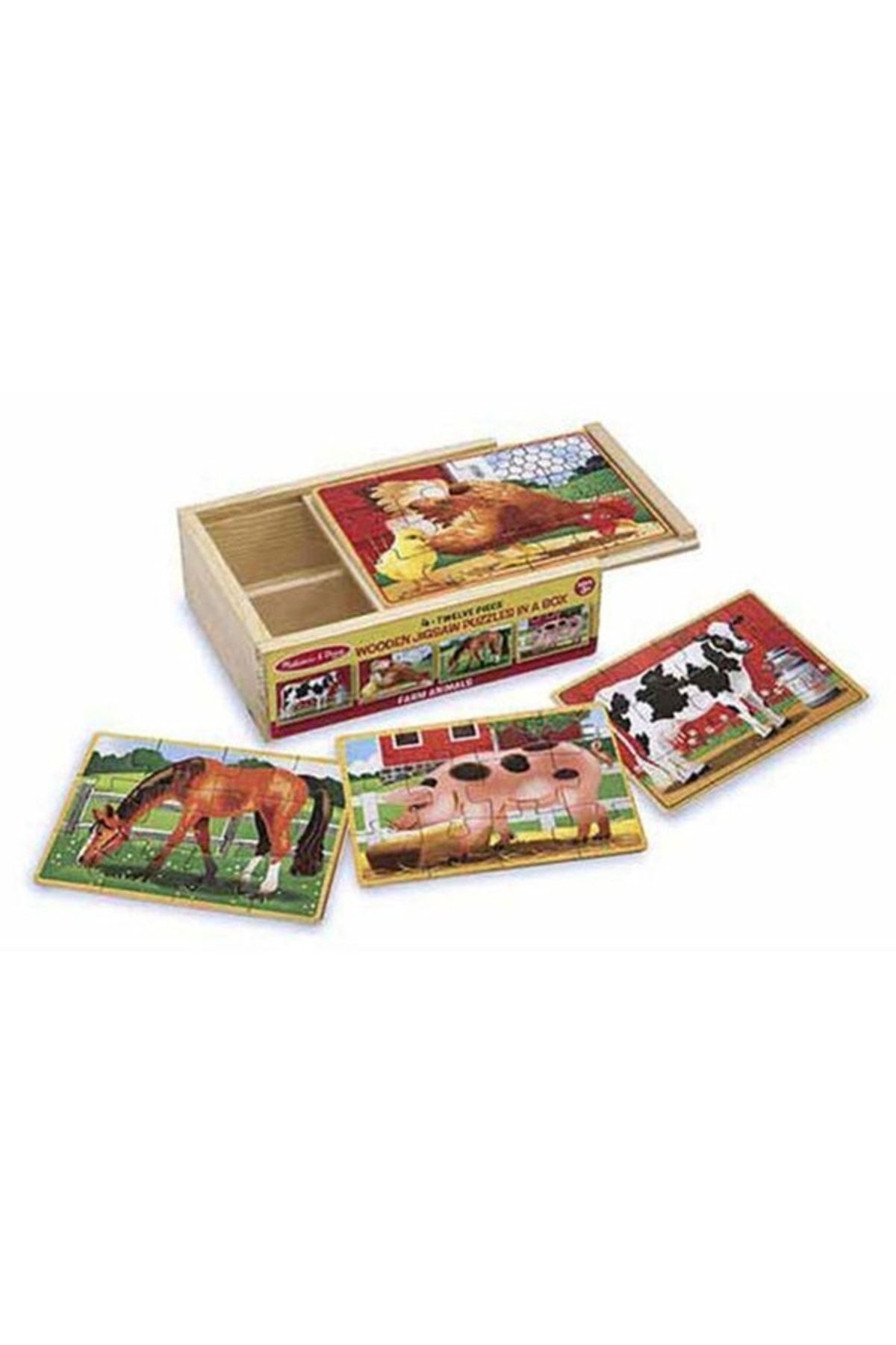 اسباب بازی های چوبی چند رنگ Melissa Doug حیوانات مزرعه پازل M D در یک جعبه Melissa & Doug