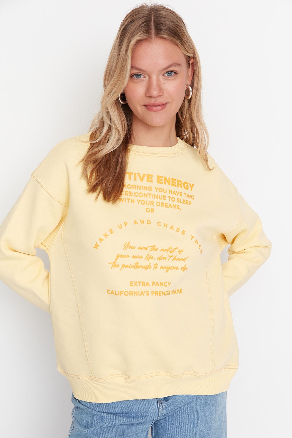 Trendyol Collection Sweatshirt Gelb Relaxed Fit EH7577