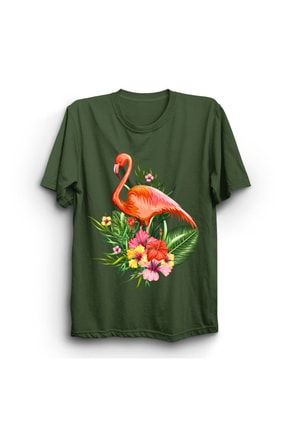 Flamingo Ve Bahçe Baskılı T-shirt TT-BT31200