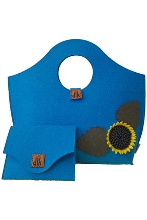 Butik Tasarım Keçe Kadın El Çantası Ve Cüzdan - Ayçiçeği EK.CM.024