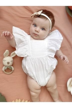 Gövdesi Fırfırlı Beyaz Pamuklu Bebek Doğum Günü Tulumu - Bebek Hediye MAT-23