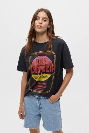 Retro Led Zeppelin Baskılı T-shirt 08245339