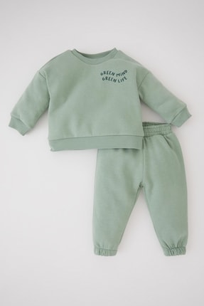DeFacto Kız Bebek Regular Fit Slogan Baskılı Sweatshirt Eşofman Alt Takımı