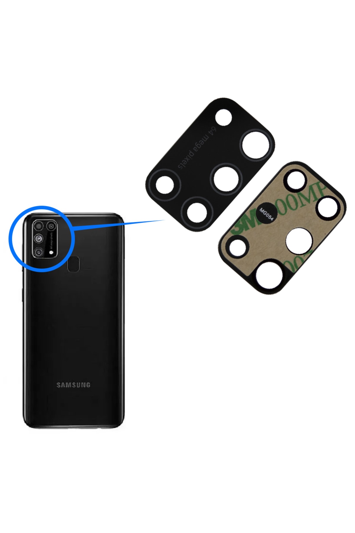 FLAGEN Samsung Galaxy M31 Uyumlu Arka Kamera Camı Lens Yapışkanlı