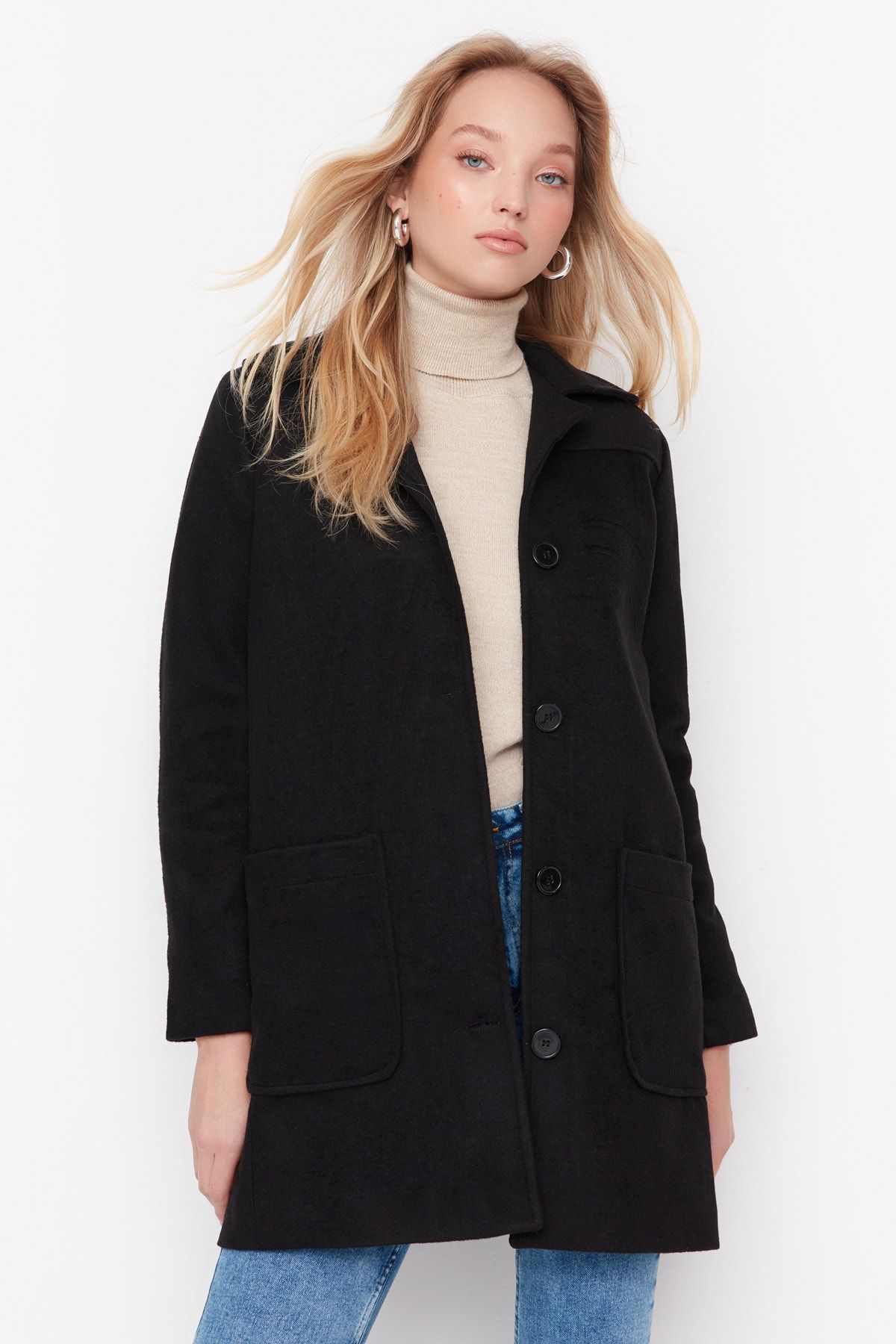 Trendyol Collection Mantel Schwarz Basic Fast ausverkauft