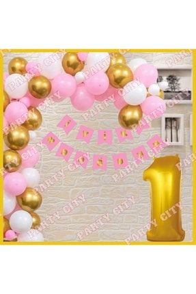 Pembe -gold Konsepti (1) Yaş Doğum Günü Parti Kutlama Seti SET00032