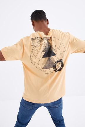 Kavun Içi Sırt Baskılı O Yaka Erkek Oversize T-shirt - 88091 T12ER-88091