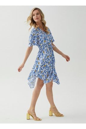 V Yaka Emprime Standart Mavi Kadın Elbise 5002927971