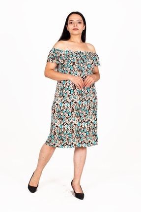 Büyük Beden Kadın Giyim Omuz Detaylı Desenli Elbise Renkli Elb297 ELB297