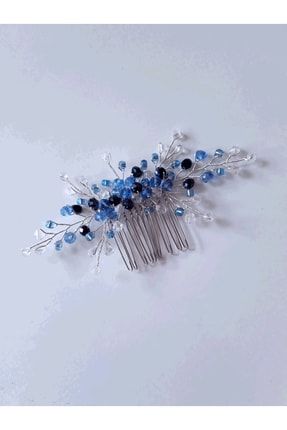 Mavi Lacivert Kristal Taraklı Toka 0615